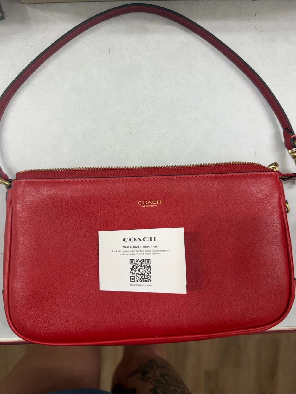 COACH Red Leather Zip Shoulder Bag with Gold Hardware